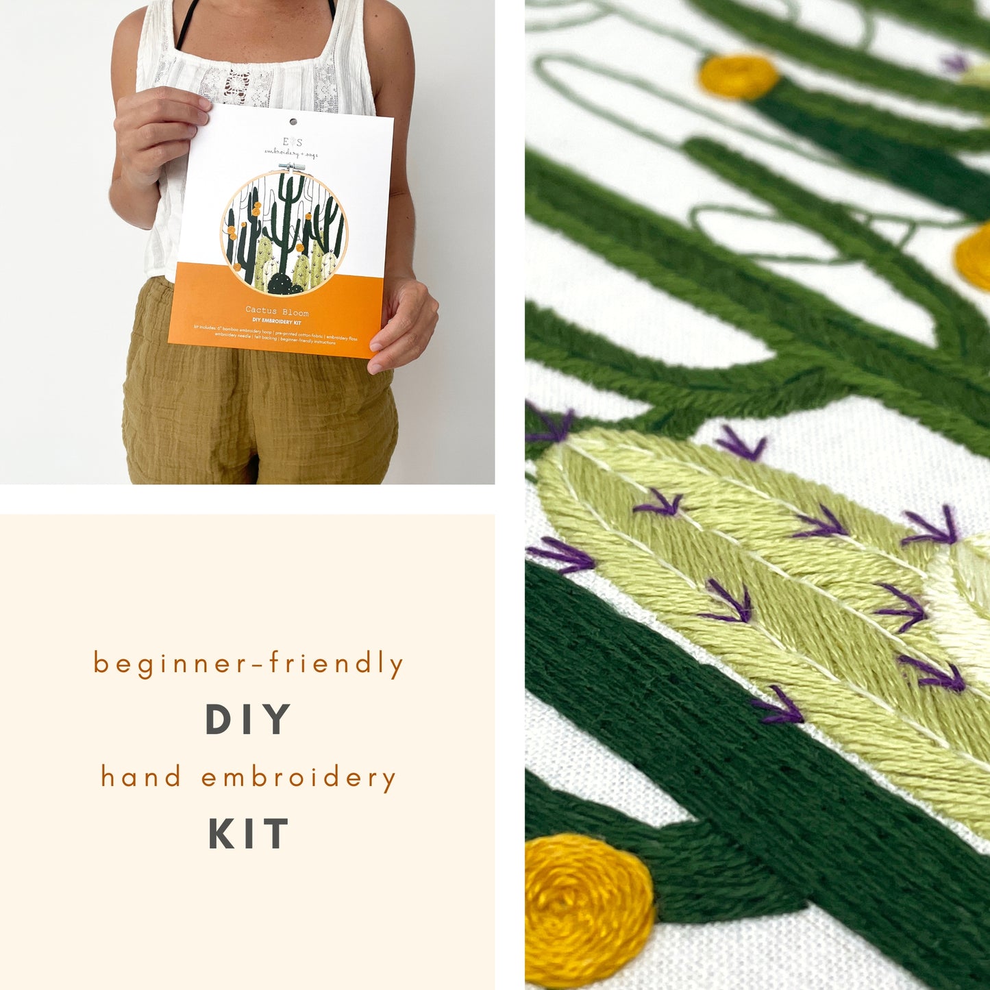 Cactus Bloom Hand Embroidery Kit Eco-Friendly Packaging