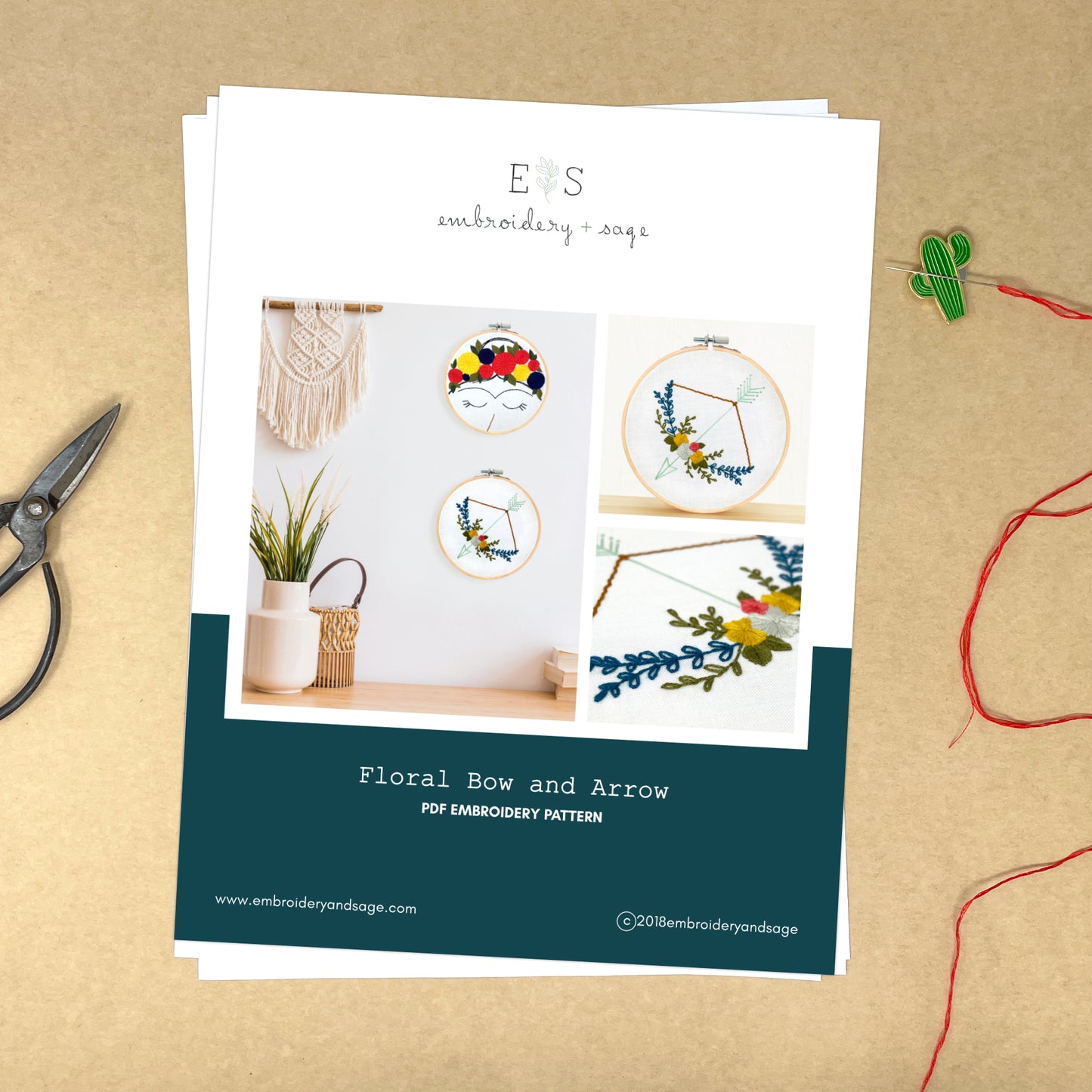 Floral Bow and Arrow Hand Embroidery PDF Pattern Craft Hand Sewing Project