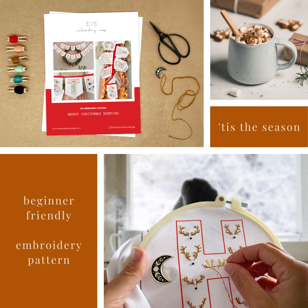 PDF Embroidery Pattern- MERRY CHRISTMAS Bunting