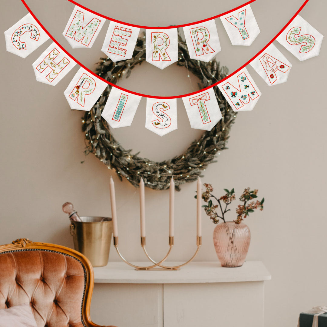 Merry Christmas Embroidery Bunting Garland
