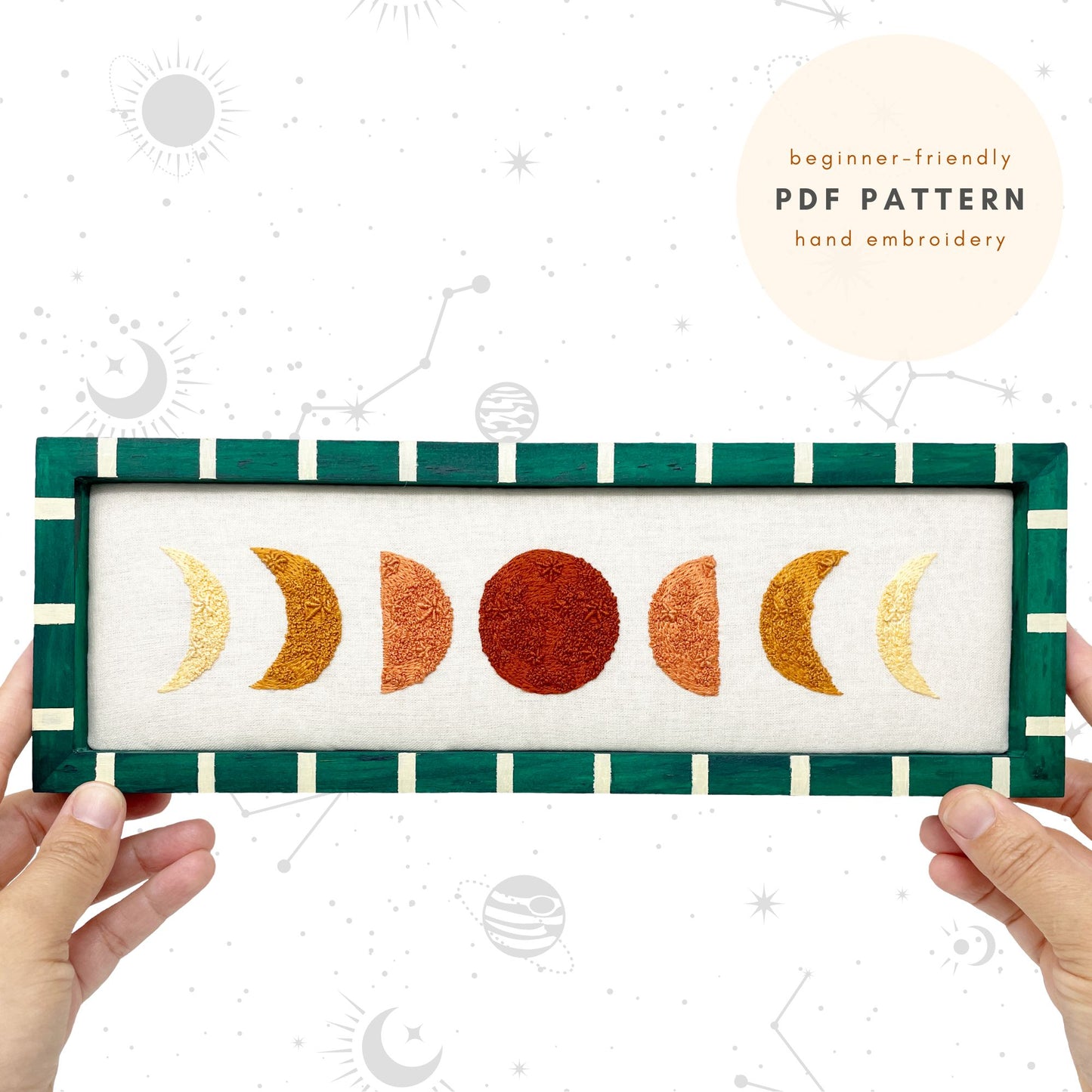 PDF Embroidery Pattern- Moonshine and Moon Phases (two patterns in one)!