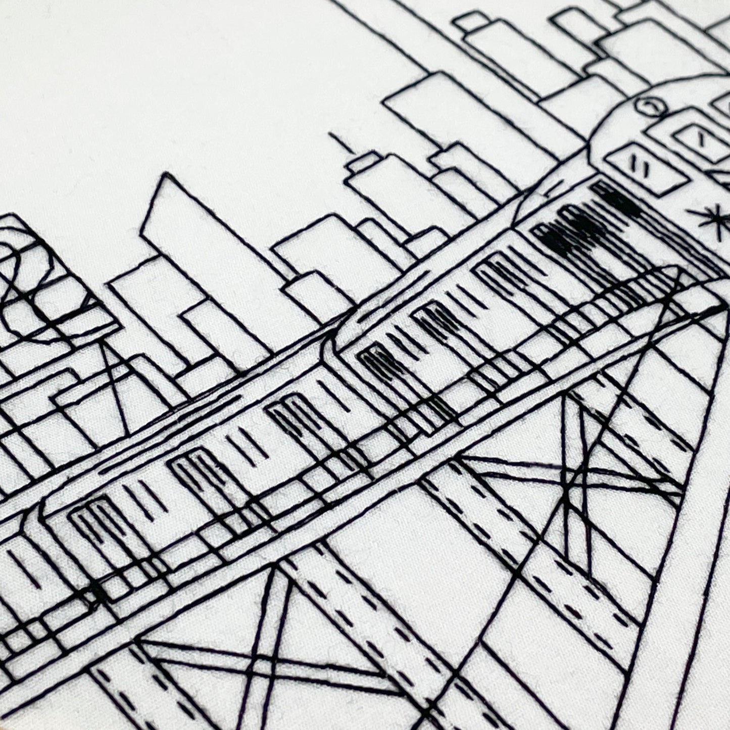 nyc subway train hand embroidery stitching