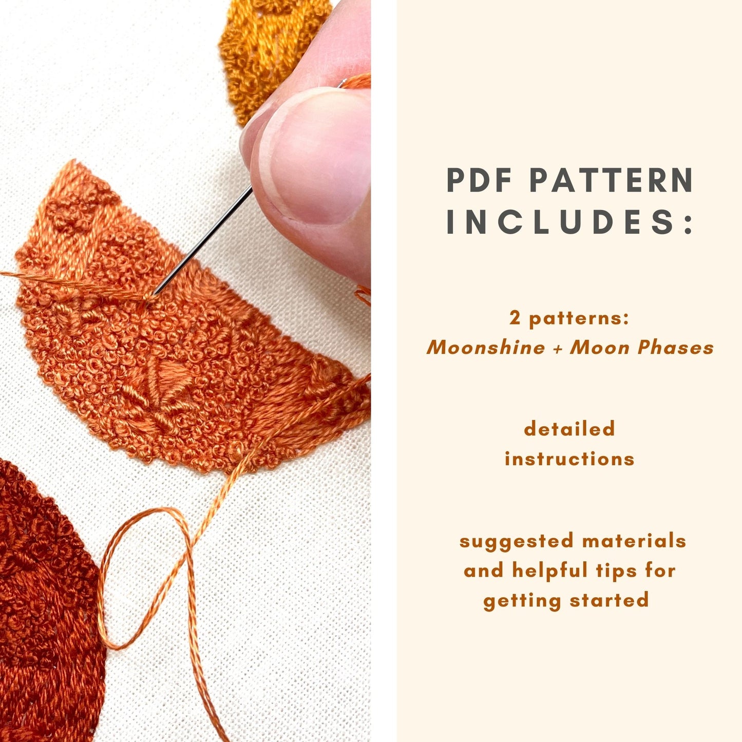 PDF Embroidery Pattern- Moonshine and Moon Phases (two patterns in one)!