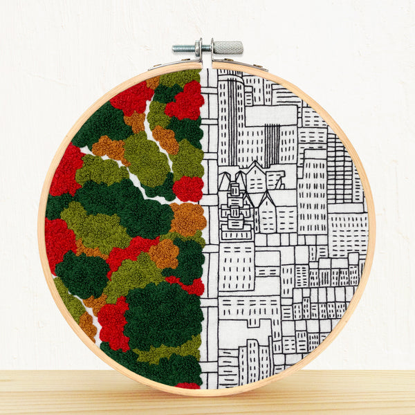 Load image into Gallery viewer, autumn in new york fall trees embroidery city kit
