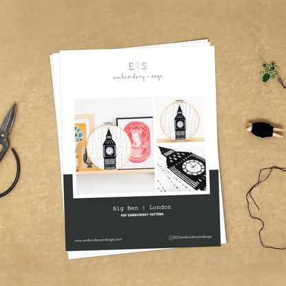 Big Ben London PDF Embroidery Pattern Hand Sewing Craft
