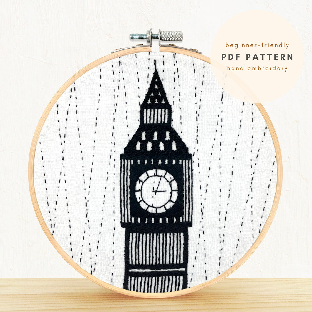 Big Ben London UK Great Britain Embroidery PDF Pattern Digital Download