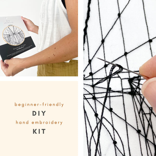 Load image into Gallery viewer, Brooklyn Bridge Hand Embroidery Kit Paper Envelope sustainable packaging
