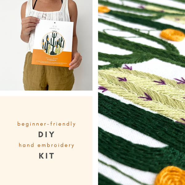 Load image into Gallery viewer, Cactus Bloom Hand Embroidery Kit Eco-Friendly Packaging 
