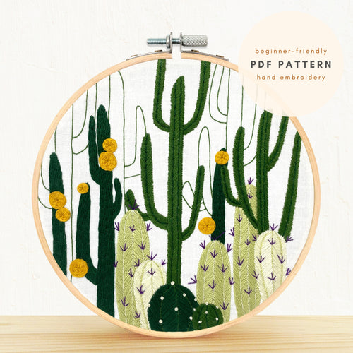 Cactus Bloom Plant Embroidery PDF Pattern Digital Download