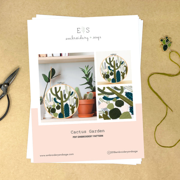 Load image into Gallery viewer, Cactus Garden PDF Embroidery Pattern Craft Hand Sewing Project
