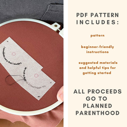PDF Embroidery Pattern - Feminist to the T - Charity Stitch - Planned Parenthood