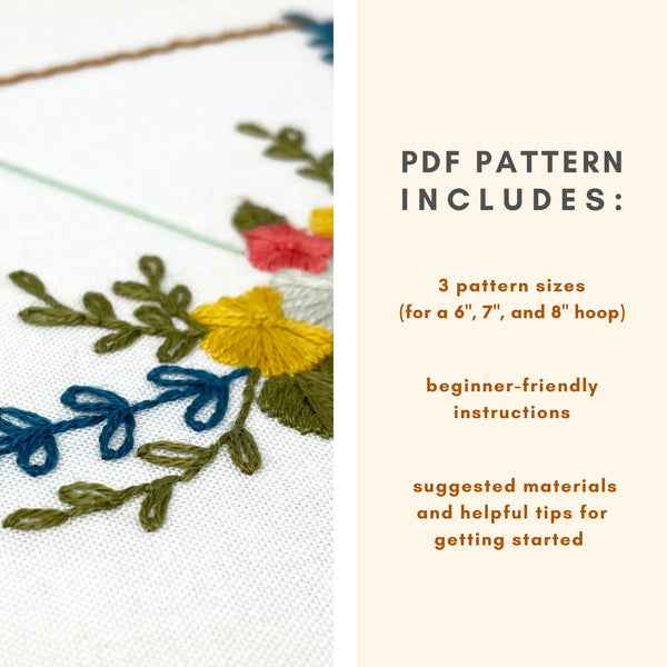 Load image into Gallery viewer, Floral Bow and Arrow Hand Embroidery PDF Pattern Details
