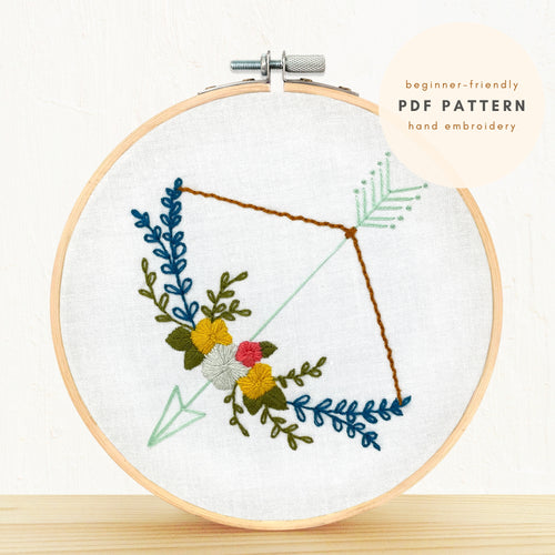 Floral Bow and Arrow Hand Embroidery PDF Pattern Digital Download