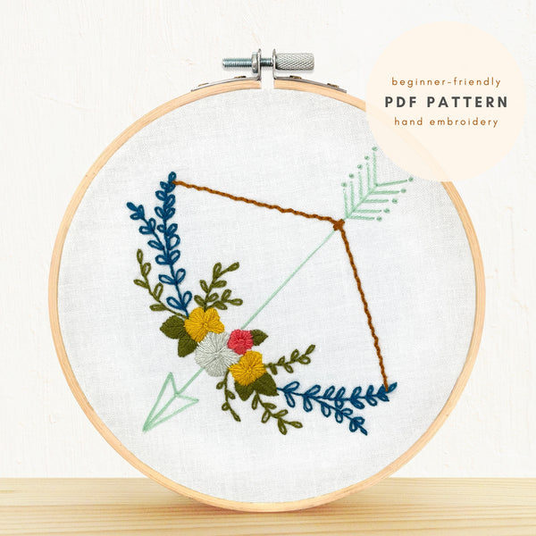 Load image into Gallery viewer, Floral Bow and Arrow Hand Embroidery PDF Pattern Digital Download
