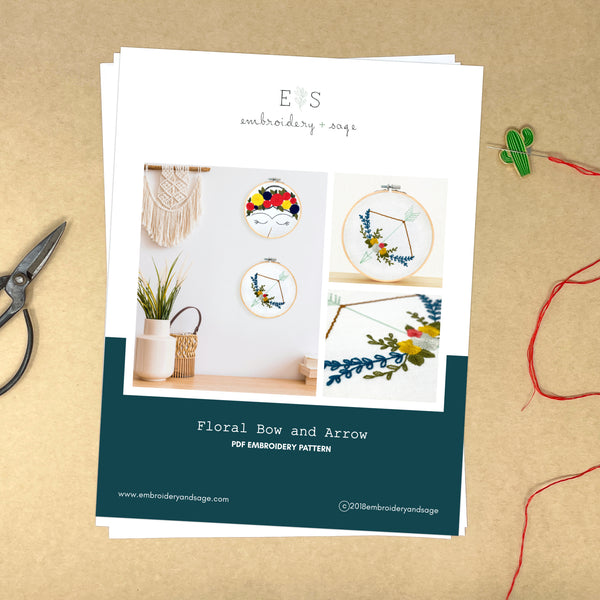 Load image into Gallery viewer, Floral Bow and Arrow Hand Embroidery PDF Pattern Craft Hand Sewing Project
