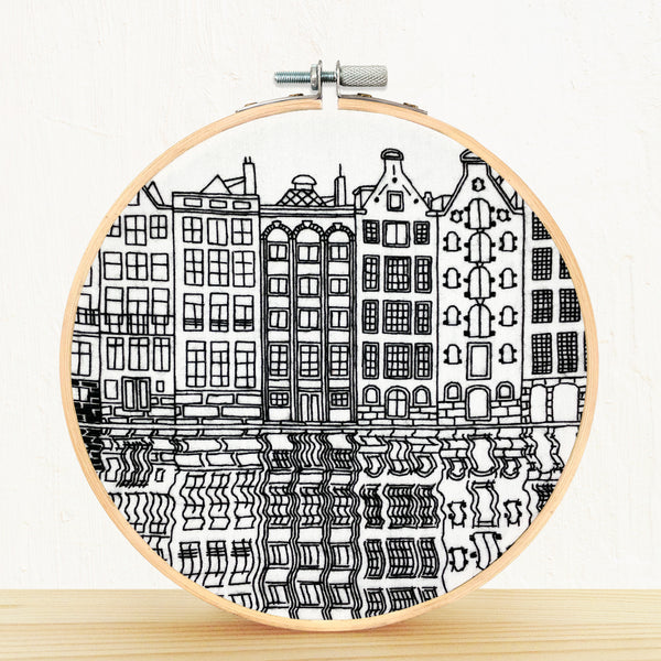 Load image into Gallery viewer, Gingerbread Houses Damrak Amsterdam Embroidery Kit 
