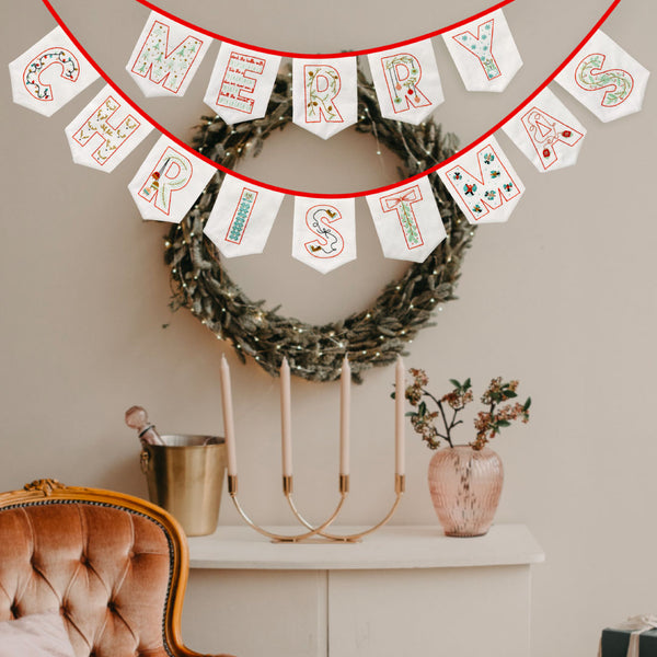 Load image into Gallery viewer, Merry Christmas Embroidery Bunting Garland 
