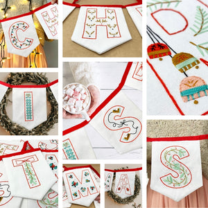 Merry Christmas Hand Embroidered Bunting Garland DIY Craft Project