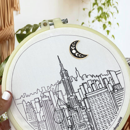 Moon and Stars Magnetic Needle Minder for Hand Embroidery with Top of the Rocks Embroidery Design