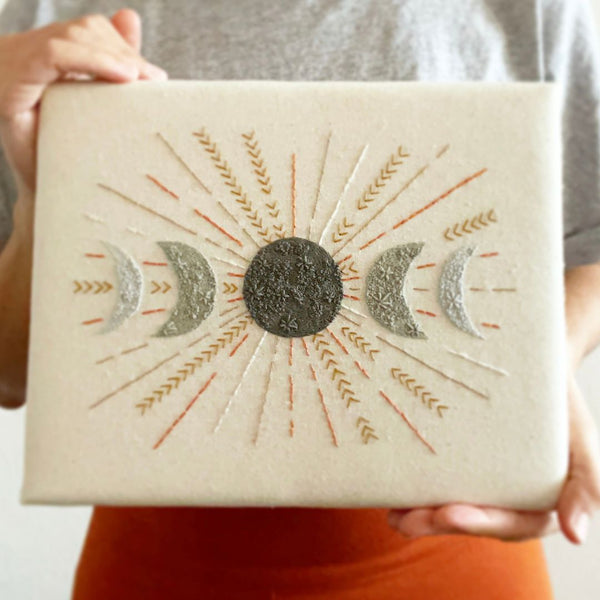 Load image into Gallery viewer, Moon Phase Hand Embroidery Pattern on Canvas
