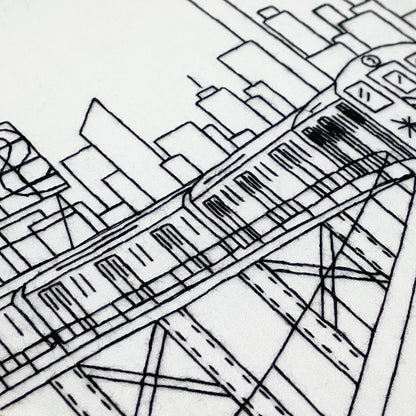nyc subway train hand embroidery stitching