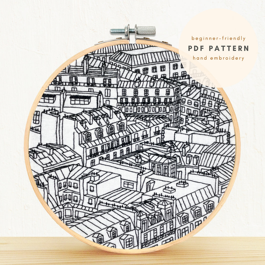 Rooftops of Paris PDF Embroidery Pattern Digital Download