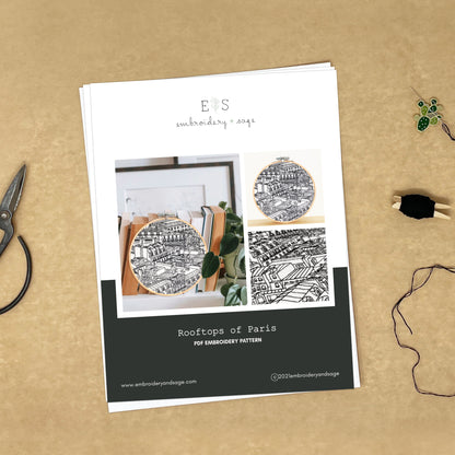 Rooftops of Paris France Embroidery PDF Pattern Hand Stitching Craft Project