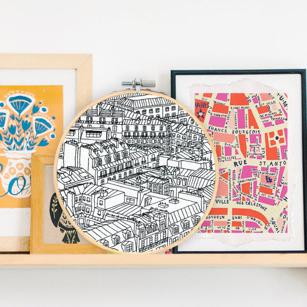 Load image into Gallery viewer, Paris France Rooftop Embroidery Hoop Display Parisian Decor
