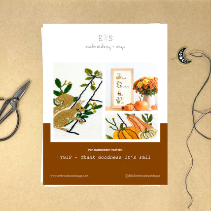 PDF Embroidery Pattern- TGIF - Thank Goodness It's Fall