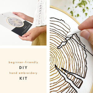 tree rings embroidery kit with eco-friendly packaging