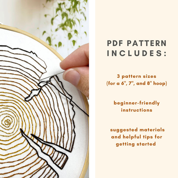 Load image into Gallery viewer, Tree Rings Hand Stitching Embroidery PDF Pattern Details
