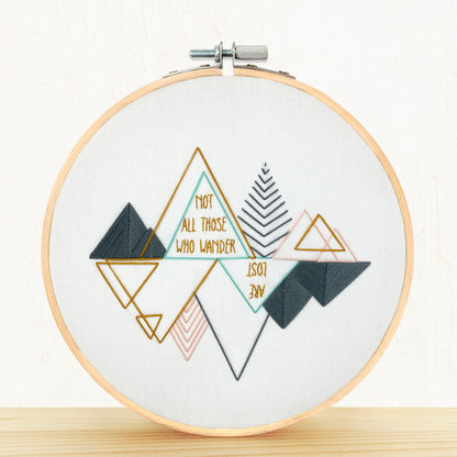 Not all those who wander are lost quote embroidery kit mountains nature