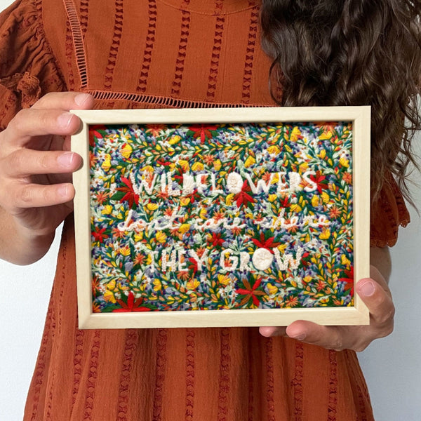 Load image into Gallery viewer, wildflowers don&#39;t care where they grow embroidery art hand-stitched

