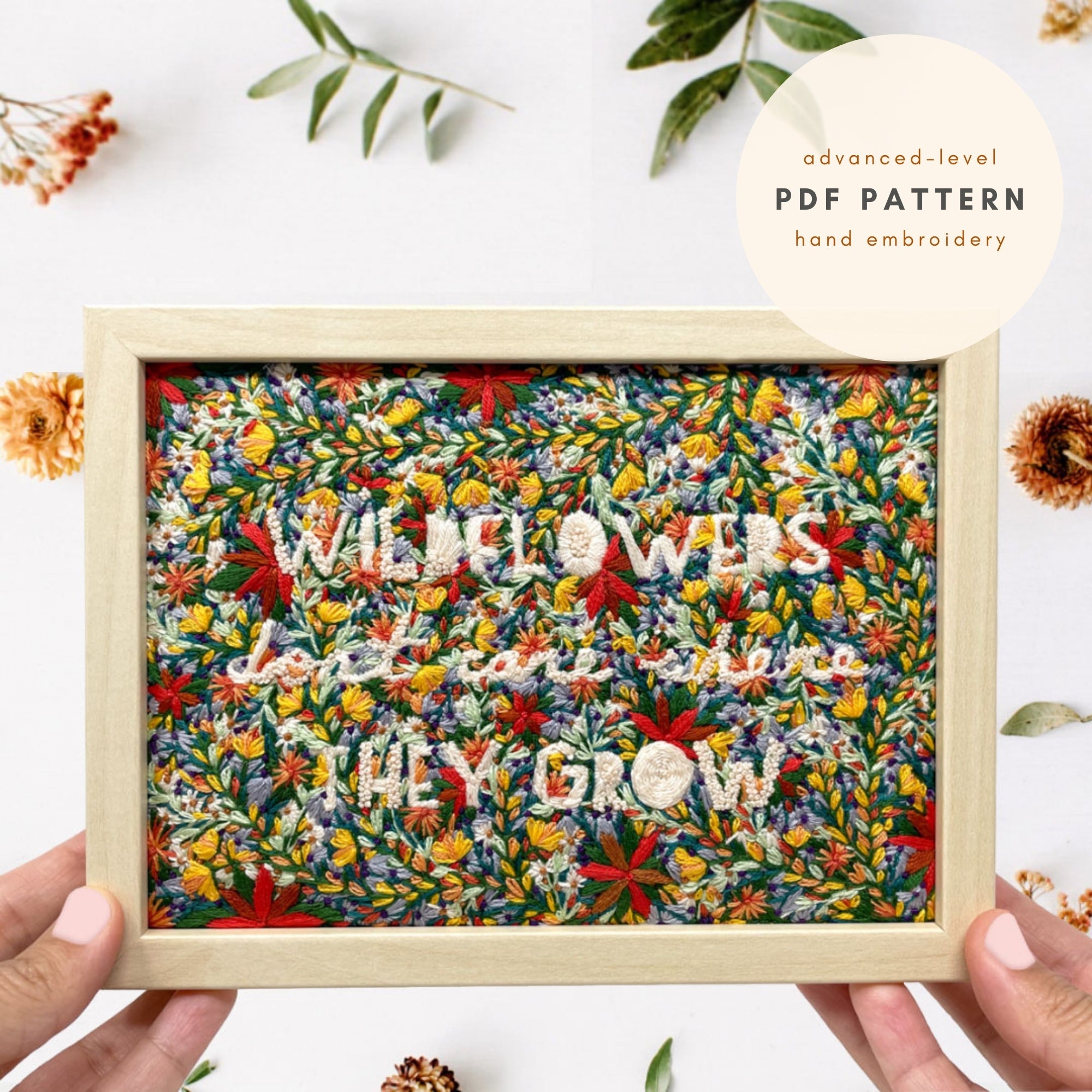 wildflowers don't care where they grow embroidery design pdf pattern advanced level