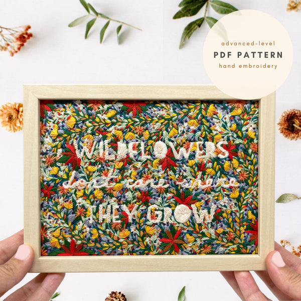 Load image into Gallery viewer, wildflowers don&#39;t care where they grow embroidery design pdf pattern advanced level
