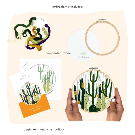 Cactus Bloom Floral Embroidery Kit with everything you need to complete your artwork