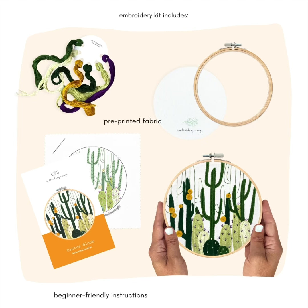 Cactus Bloom Floral Embroidery Kit with everything you need to complete your artwork
