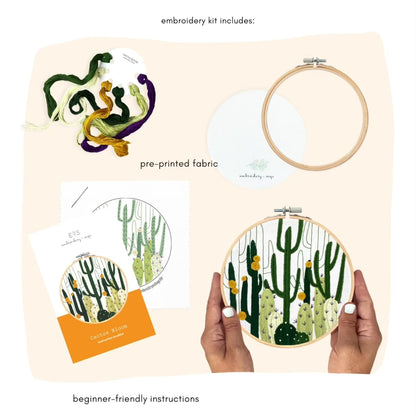 Cactus Bloom Floral Embroidery Kit with everything you need to complete your artwork