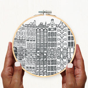 Amsterdam Canals and Gingerbread Houses Embroidery Hoop Art