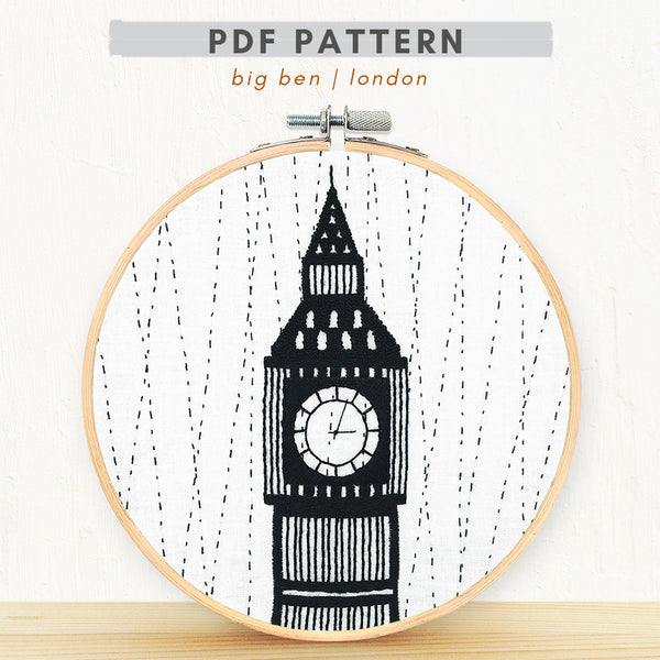 Load image into Gallery viewer, big ben clock london united kingdom embroidery pdf pattern
