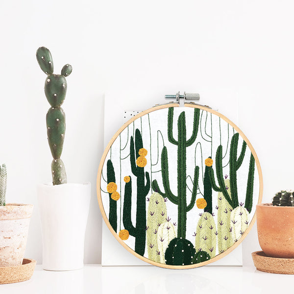 Load image into Gallery viewer, cactus wall art embroidery hoop
