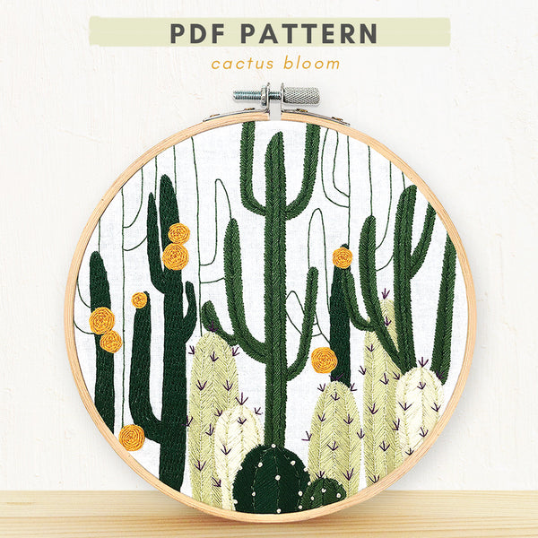 Load image into Gallery viewer, PDF embroidery Pattern floral cactus
