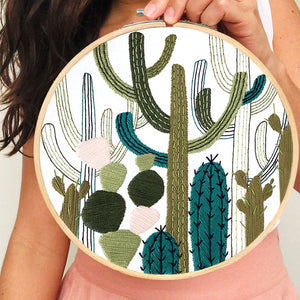 vibrant cactus plant embroidery hoop art