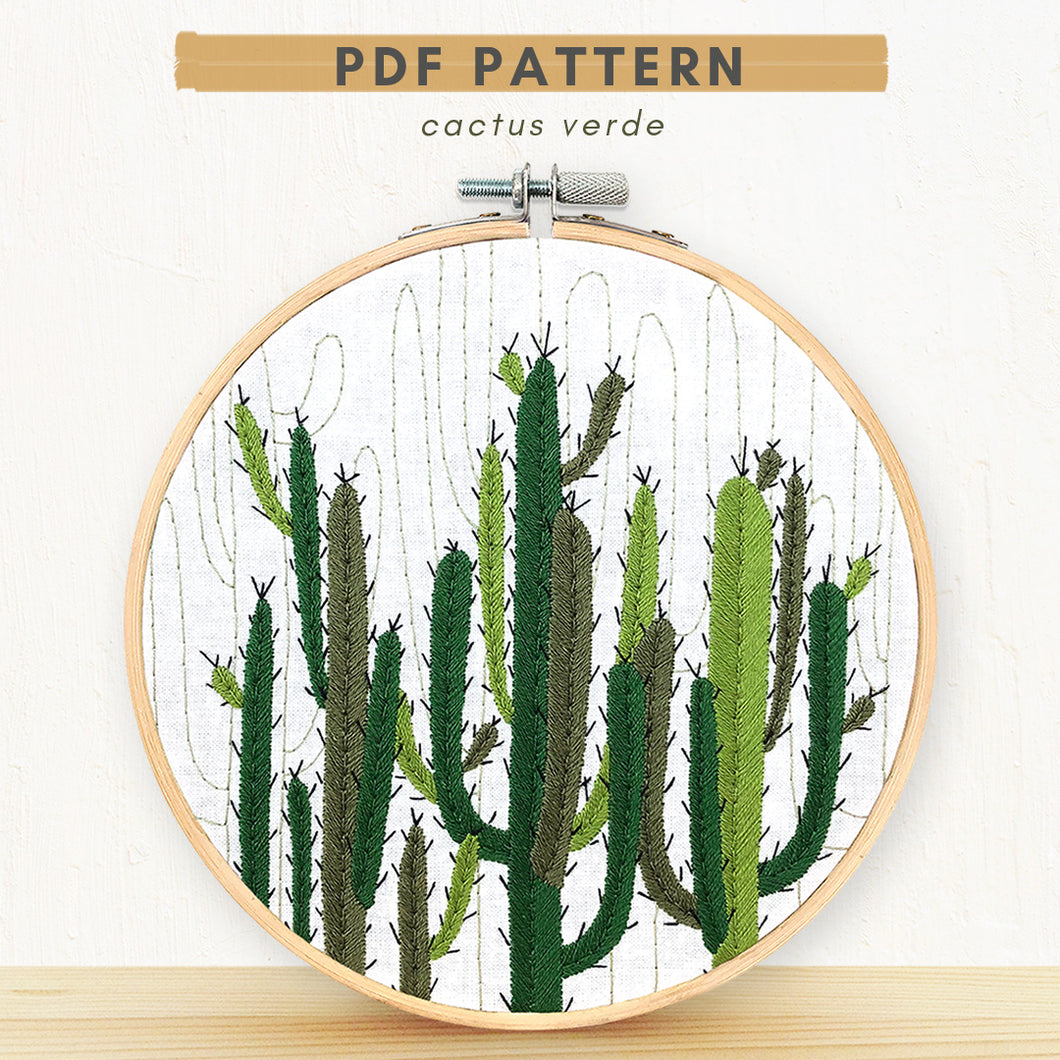 Green Cactus Verde Desert Embroidery PDF Pattern