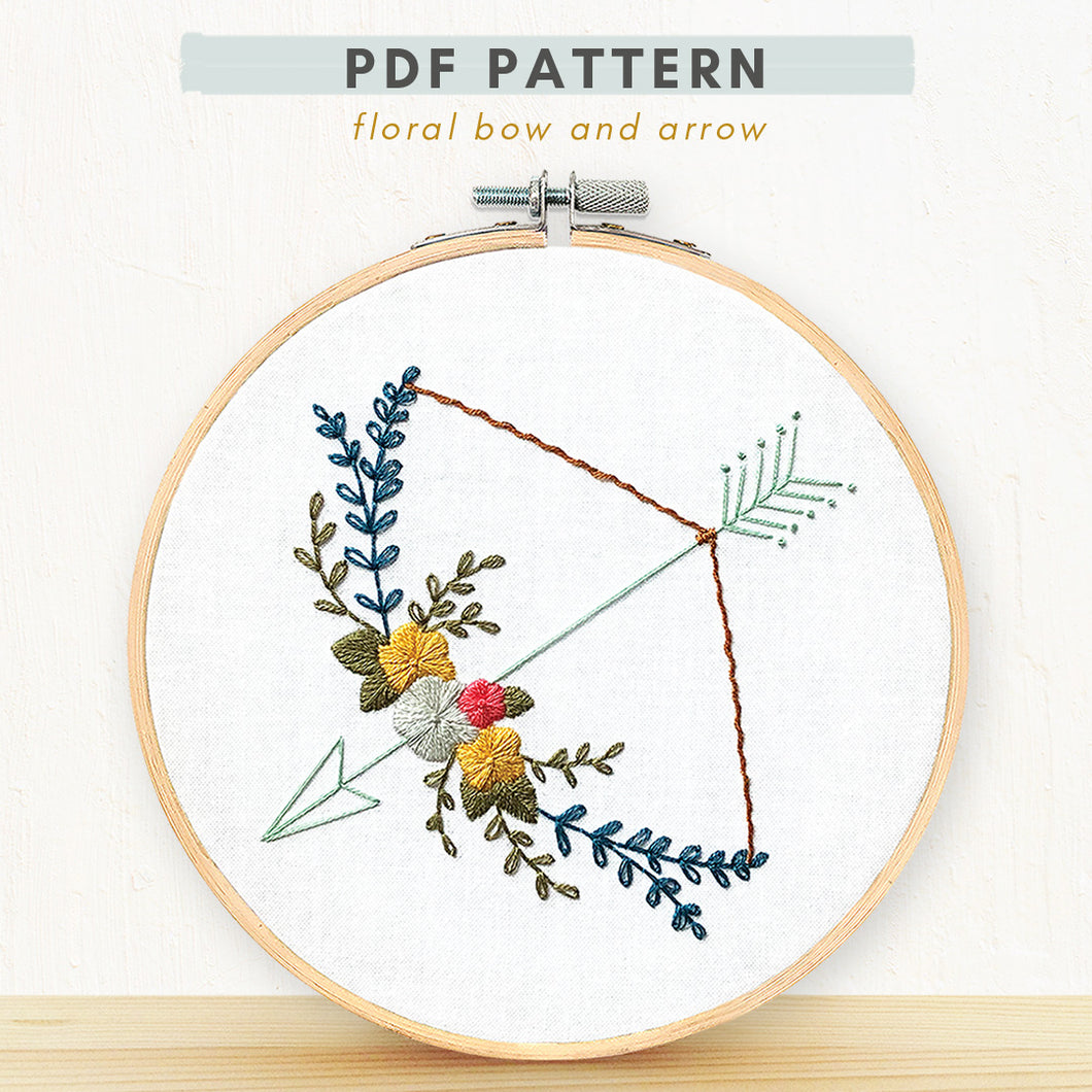 PDF embroidery Pattern boho floral bow and arrow