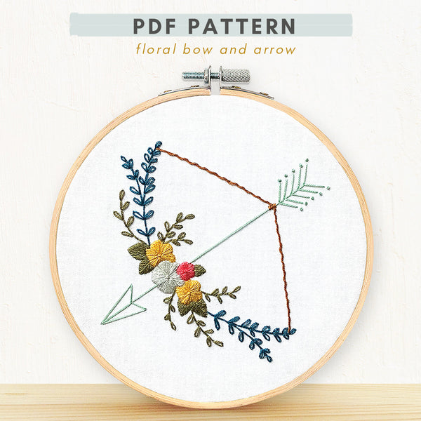 Load image into Gallery viewer, PDF embroidery Pattern boho floral bow and arrow
