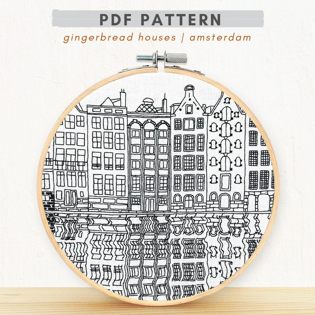 Gingerbread Houses of Amsterdam embroidery pdf digital pattern damrak gift