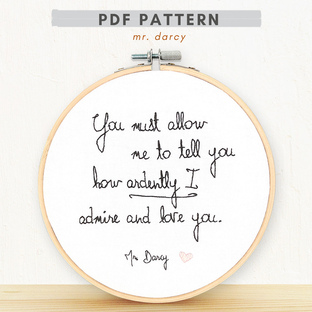 PDF embroidery Pattern pride and prejudice quote