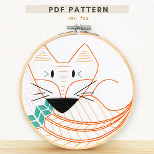 Fox digital PDF embroidery Pattern design