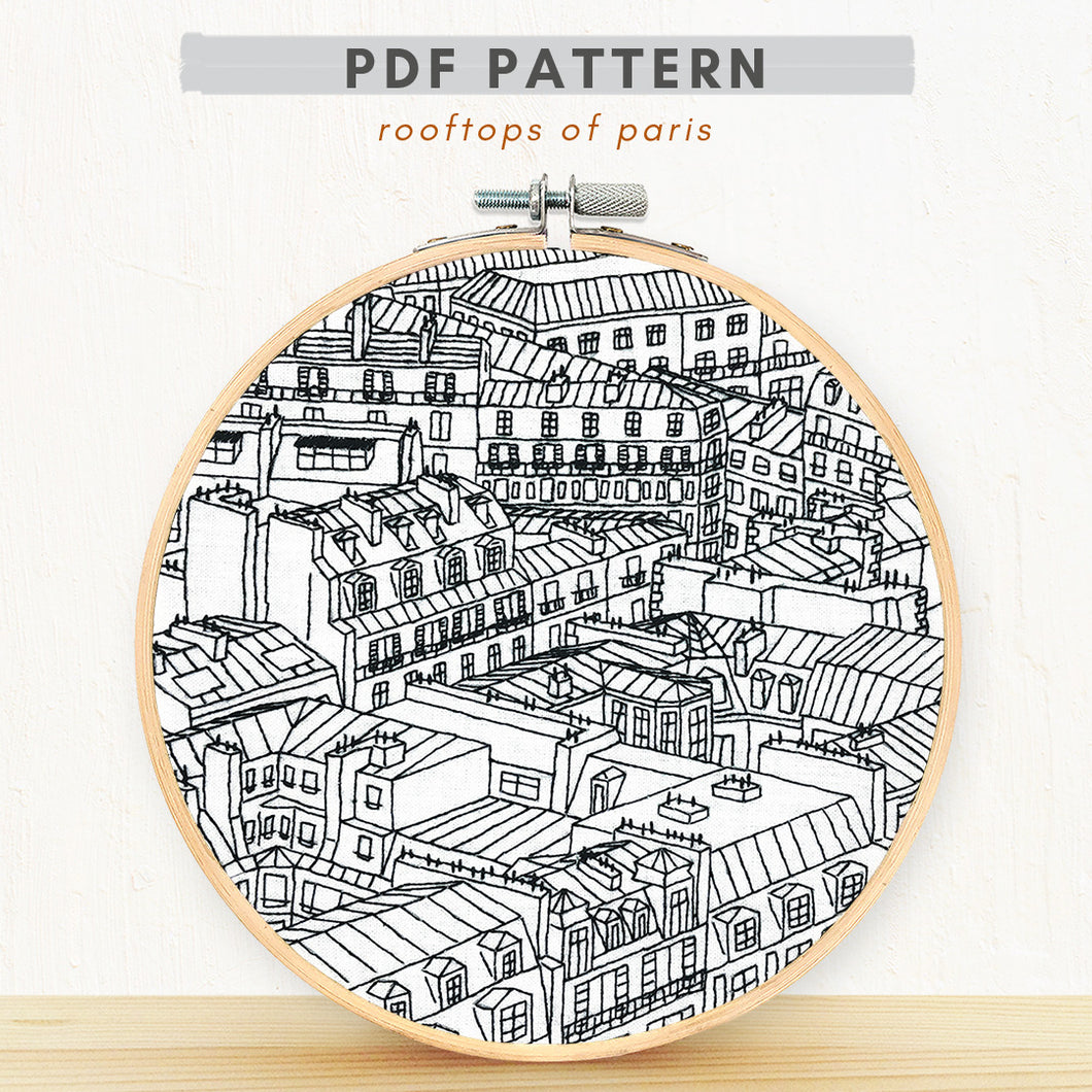 rooftops of paris embroidery design digital download PDF pattern